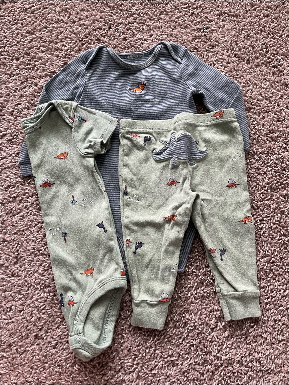 💥Mix &Match -5 for $25💥 Carter's Blue Stripe One-Piece with Sage Dinosaur Pants